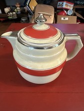 Vintage Halls Superior Kitchenware MCM Red Cream Silver Coffee Rare Color T23 picture