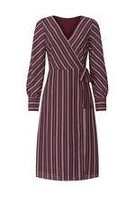 CHELSEA28 Striped Midi Wrap Dress Long Sleeves V-Neck - Dark Red Size XS picture