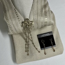 St. John Evening Metallic Gold Knit Dress Jacket Suit 8 Jeweled Accents picture