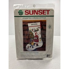 Vintage 1991 Sunset Skating With Santa Cross Stitch Stocking Kit 18324 picture