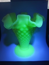 Vtg. Fenton Custard Glass Hobnail Ruffled Crimped Edge Trumpet Footed Vase picture