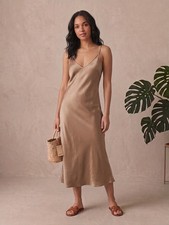 NWT Quince 100% Silk Slip Midi Dress Champagne XS Women's picture