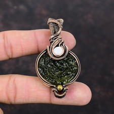 Birthday Gift For Her Moldavite Wire Wrapped Pendant Copper Jewelry 2.56