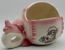 Ceramic Planter Relpo 1950s Baby Rattle #2210 Pink/Blue Nursery Kitsch Japan Vtg picture