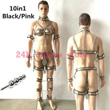 10in1 Stainless Steel Unisex Chastity Belt Bra Collar Hand Ankle Cuffs Device picture