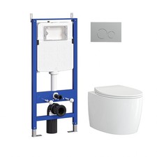 Complete Wall Hung Toilet Set with Concealed Tank and Dual-Flush Push Plate picture