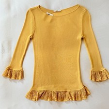 See by Chloe Ochre Gold Ruffled Knit Tunic Top Yellow Boho Ribbed Long Sleeve L picture