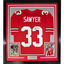 Framed Autographed/Signed Jack Sawyer 35x39 Ohio State Red Jersey BAS COA picture
