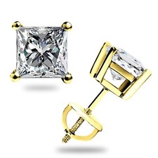 1.60 Ct Princess Cut Moissanite Stud Earrings Solid 14K Yellow Gold ScrewBk Gift picture