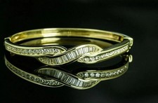 6 Ct Baguette Cut Simulated Diamond Bangle Bracelet 14k Yellow Gold Plated picture