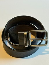 Coach Men’s Reversible Leather Belt Black Brown Silver Buckle 35” Fit picture