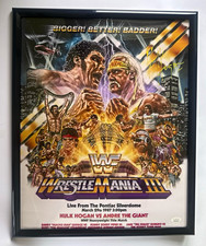 WWF WrestleMania III Signed Framed Poster JSA COA Hulk Hogan Andre Giant picture
