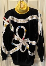 Vintage Bonnie Boerer 3D Race Car Racetrack Black Velour Crewneck Pullover Top M picture
