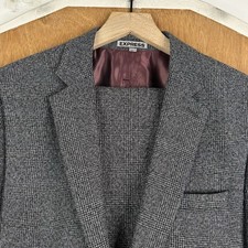 Express Suit Mens 36R Gray Haevyweight Wool Blend Prince of Wales 2 Button 32x30 picture