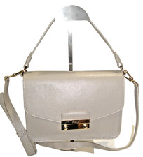 Furla Stunning Taupe Gray Saffiano Leather 2 Strap Shoulder Bag Near MINT picture