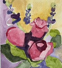 Original Colorful Watercolor Painting Signed Titled Les Fleurs Collect Fine Art picture