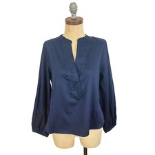MADEWELL V-Neck Long-Sleeve Top S Deep Indigo Blue Cotton Sateen NWT B53 picture