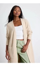 Lulus Morella Beige Open-Front Long Cardigan Sweater XS NWT picture