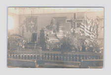 Antique RPPC 1907 M. E. Church Easter Altar Organ Flowers Patriotic Flag picture