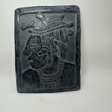 Vintage Hand Carved Slate Plaque Mayan Relief Scene Saying on Back 6