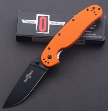Ontario Satin RAT One Big AUS8 Blade Orange G10 Liner lock Folding Pocket Knife picture