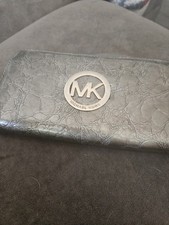 Michael Kors Women’s Gray Zip-Around Wallet, Logo Accent, Credit Card Slots picture