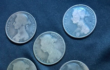5  Queen Victoria 'Bun Head' Pennies 1885/86/87/1889/90. picture