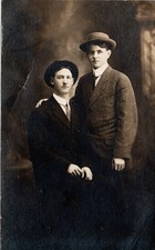 Antique RPPC Real Photo Postcard Two Men in Suits & Hats Early 1900s Vintage picture