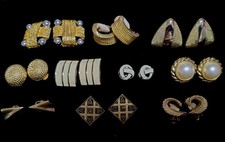 Vintage Goldtone Clip On Earring Lot 10 Pairs Retro Chunky Funky Styles picture