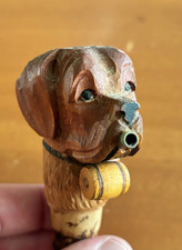VINTAGE HAND CARVED DOG ST. BERNARD WOOD HEAD BOTTLE CORK STOPPER / POUR SPOUT picture