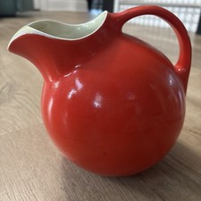 MCM Hall’s USA Red Ball Tilted Ice Lipped Ceramic Pitcher 1950s Granny Core picture