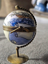 Gloriette Limoges France Peint Main Porcelain Globe Trinket Box w/ Stand picture