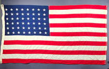 Vintage 48 Star American Flag Sewn Stripes Embroidered Stars 57x31 WWII Era picture