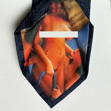 Peek A Boo Tie Pin Up Peekaboo Nude Naked Woman Girl Risque Necktie Navy Paisley picture