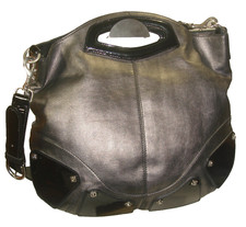 Stuart Weitzman Spain Gray Leather+Black Patent Leather Tote Shoulder Bag NrMINT picture