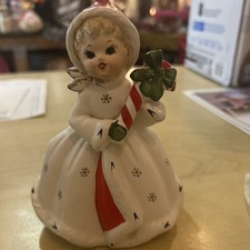 VINTAGE NAPCO CHRISTMAS PLANTER CANDY CANE GIRL CERAMIC 6” 1950'S X-8389 picture