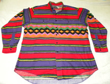 Wrangler Cowboy Cut Western Shirt 17x35 USA Made Southwestern Aztec Stripe VTG picture