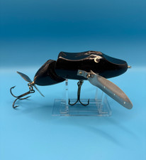 Vintage HI-FIN Jointed Wood CREEPER Lure - Rare PERFORATED WINGS - Black Jointed picture