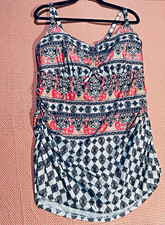 BECCA by Rebecca Virtue One Piece Swimsuit Black White Pink Paisley Wide Straps picture