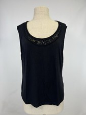 00’s Basler Black Sleeveless Glam Top with Sequins and Jewel Embellishments picture