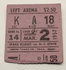 Vintage 3/2/1957 Wake Forest NC State Wolfpack Basketball Ticket Stub picture