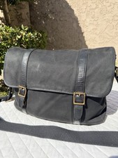 Fossil Black Waxed Twill Canvas & Leather Satchel Laptop Travel Messenger Bag picture