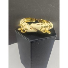 Vintage Kenneth Jay Lane Ram Head Bangle Cream Gold Tone Enamel Animal 6in picture