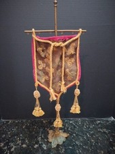 Antique Victorian Tabletop Pole Beaded Needlepoint Banner Ioof dated 1870? 16