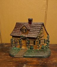 Antique HUBLEY # 211 Cast Iron Doorstop COTTAGE Hand Painted House picture