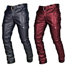 Men's Leather Pant Jeans Steampunk Gothic PUNK Retro Motorbike Pants Trousers picture