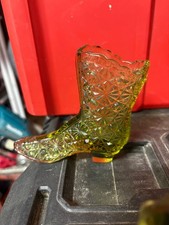 Fenton Uranium Glass Lime Cowboy Boot picture