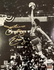 Julius Dr. J Erving Autographed Signed JSA 8x10 Gold Iconic Dunk Contest Shot picture