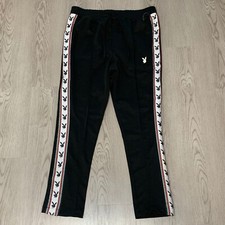 NWOT Playboy x Pacsun Black Side Striped Track Pants Tapered Small Streetwear picture