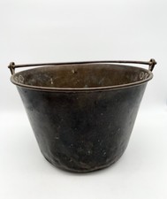 Antique Primitive Brass Bucket Pail Hand Forged Stamped Bail Handle Country picture